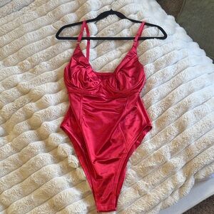 Vibrant Red Satin Bodysuit